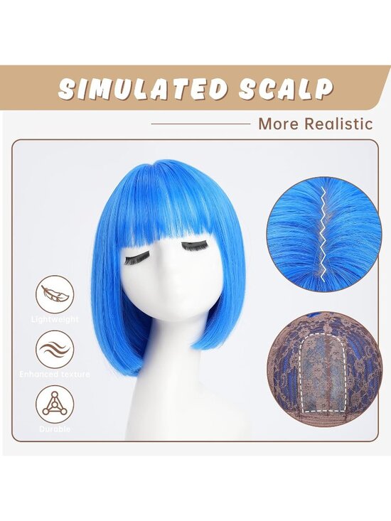 Women Blue Heat Resistant Synthetic Straight Ombre Bob Wig Bangs 10 Inch main image 4